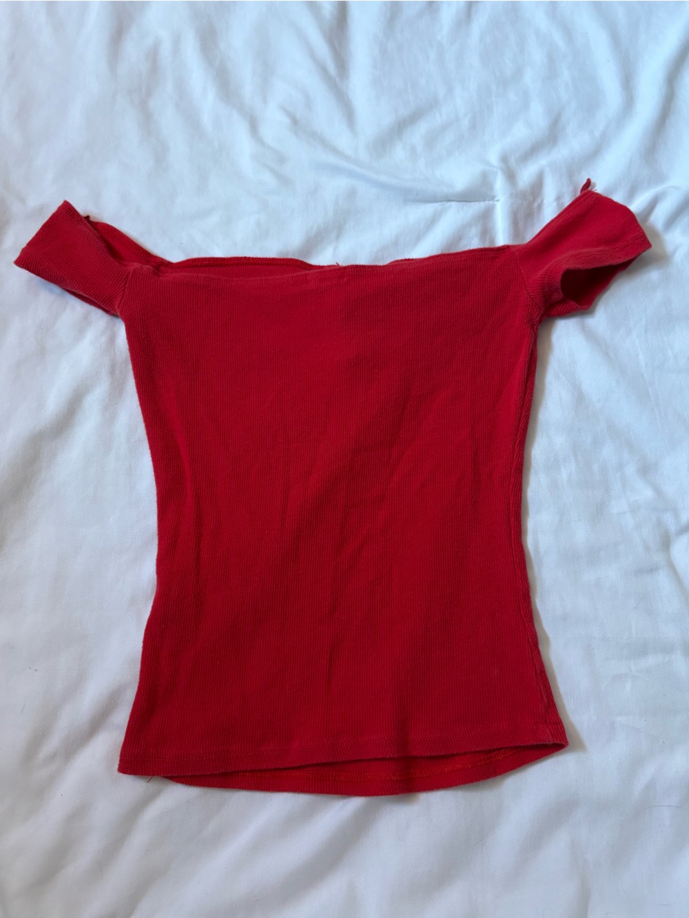 Garage Off-Shoulder Ribbed Knit Top - Red - Picture 5 of 6